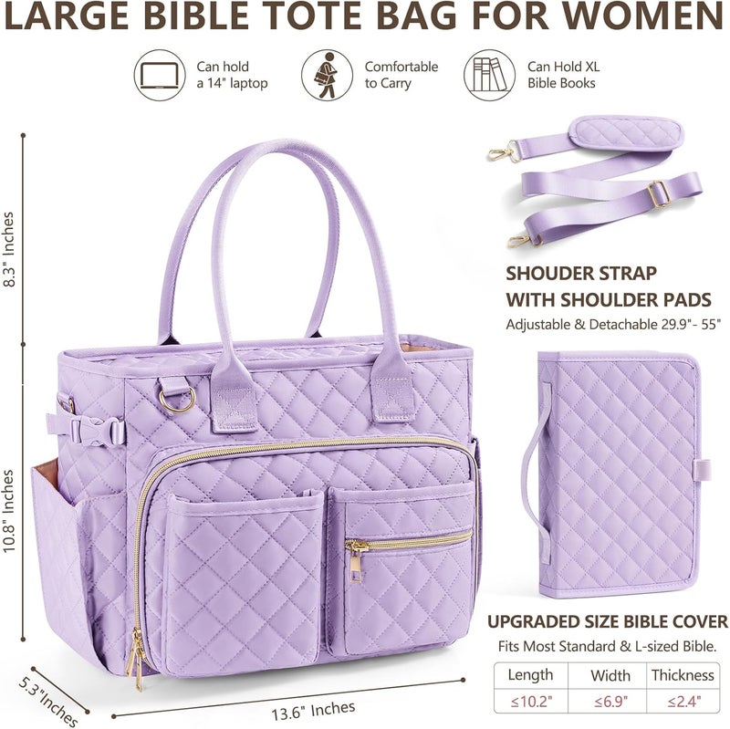 FLOE Large Bible Bag with Bible Cover Case for Women, Quilted Church Tote Bag Book Carrying Case w/Shoulder Strap,Bible Study Supplies Journaling Kit Accessories Valentines Day Christian Gift for Women Her - Image 2